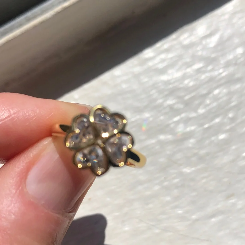 KATE SPADE Something Sparkly Spade Gold Clover Heart Flower Ring